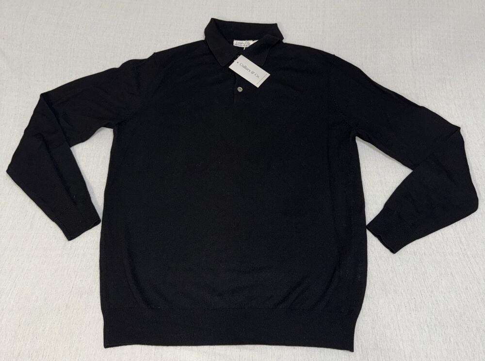 Collars & Co. Australian Merino Wool 1/4 Button Sweater Black Men’s Medium NWT